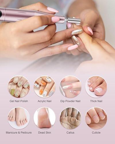 Ruaeoda Kabelloser Nagelbohrer Elektrische Feile: Professionell für Acryl-Gel-Dip-Pulver-Nägel, Tragbares Nagelbohrmaschinen-Set für Maniküre und Pediküre