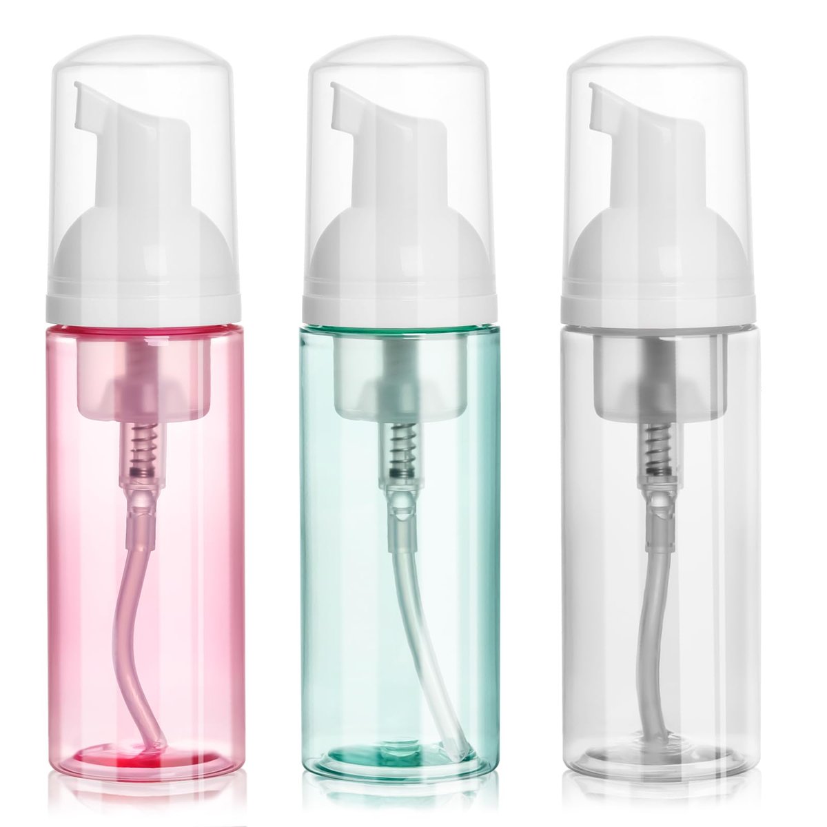 ShanySheny 2oz Reise-Foam-Pumpflasche, 3er-Set Reisegröße Leere Schaumspender für Handseife, Shampoo, Wimpernreiniger (60 ml) - Pink, Grün und Transparent