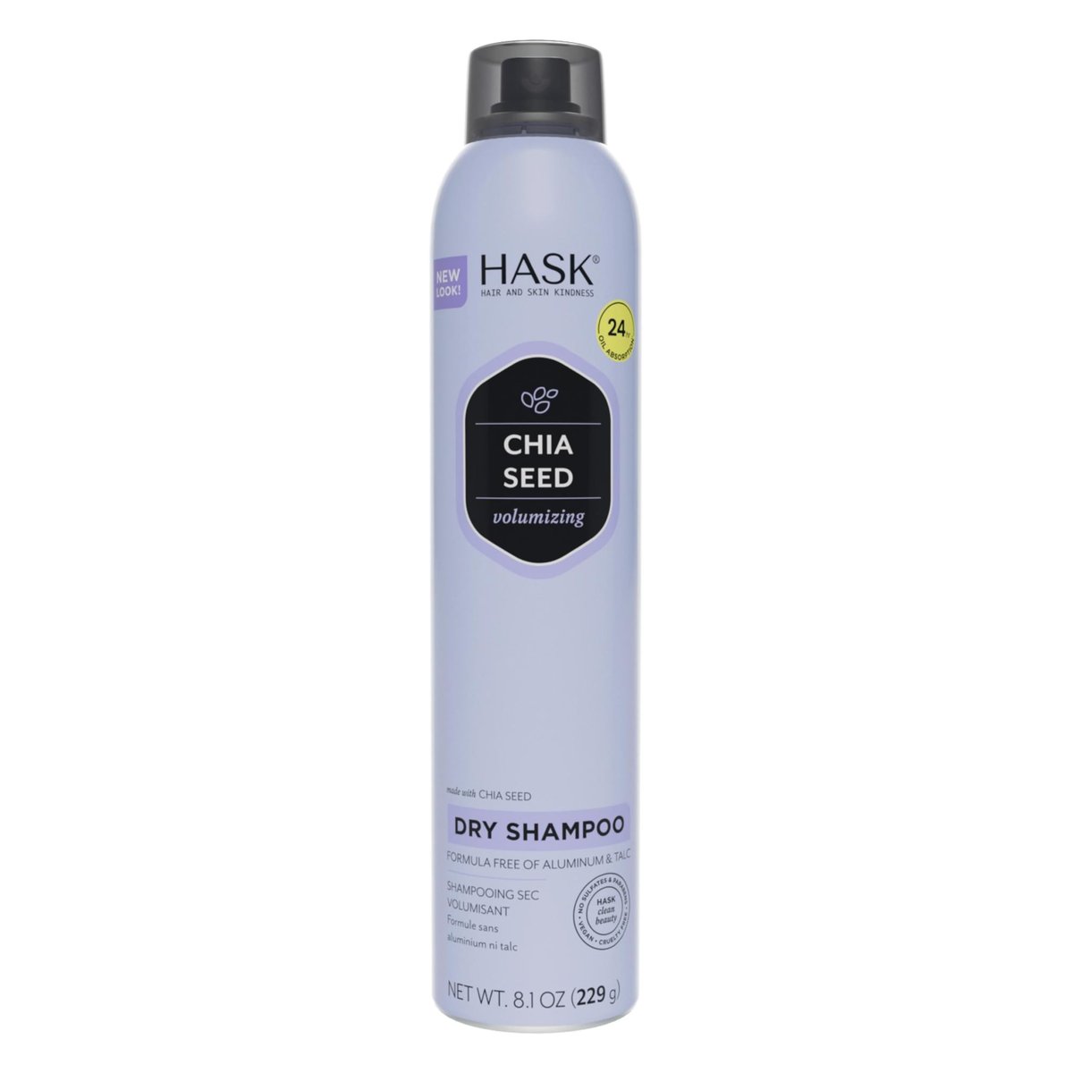 HASK Chia Seed Volumizing Trockenshampoo – Öl absorbieren, Volumen & Sprungkraft verleihen, ohne Sulfate oder Parabene, tierversuchsfrei – 240 ml