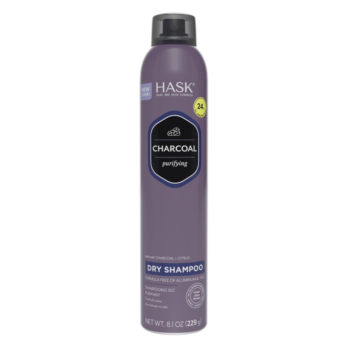 HASK Aktivkohle Reinigungs-Trockenshampoo – Absorbiert Öl, reinigt und entgiftet das Haar, verlängert die Zeit zwischen Haarwäschen, ohne Sulfate oder Parabene, tierversuchsfrei – 240 ml