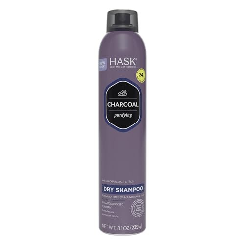 HASK Aktivkohle Reinigungs-Trockenshampoo – Absorbiert Öl, reinigt und entgiftet das Haar, verlängert die Zeit zwischen Haarwäschen, ohne Sulfate oder Parabene, tierversuchsfrei – 240 ml