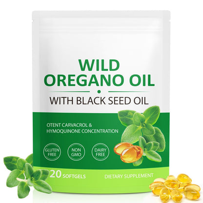 Oregano-Öl Softgels 6000mg, 120 Stück | 2-in-1 mit Schwarzkümmelöl 200mg, Oreganoöl Kapseln, Hoher Carvacrol & Thymoquinon Gehalt für Immununterstützung | Non-GMO, Glutenfrei