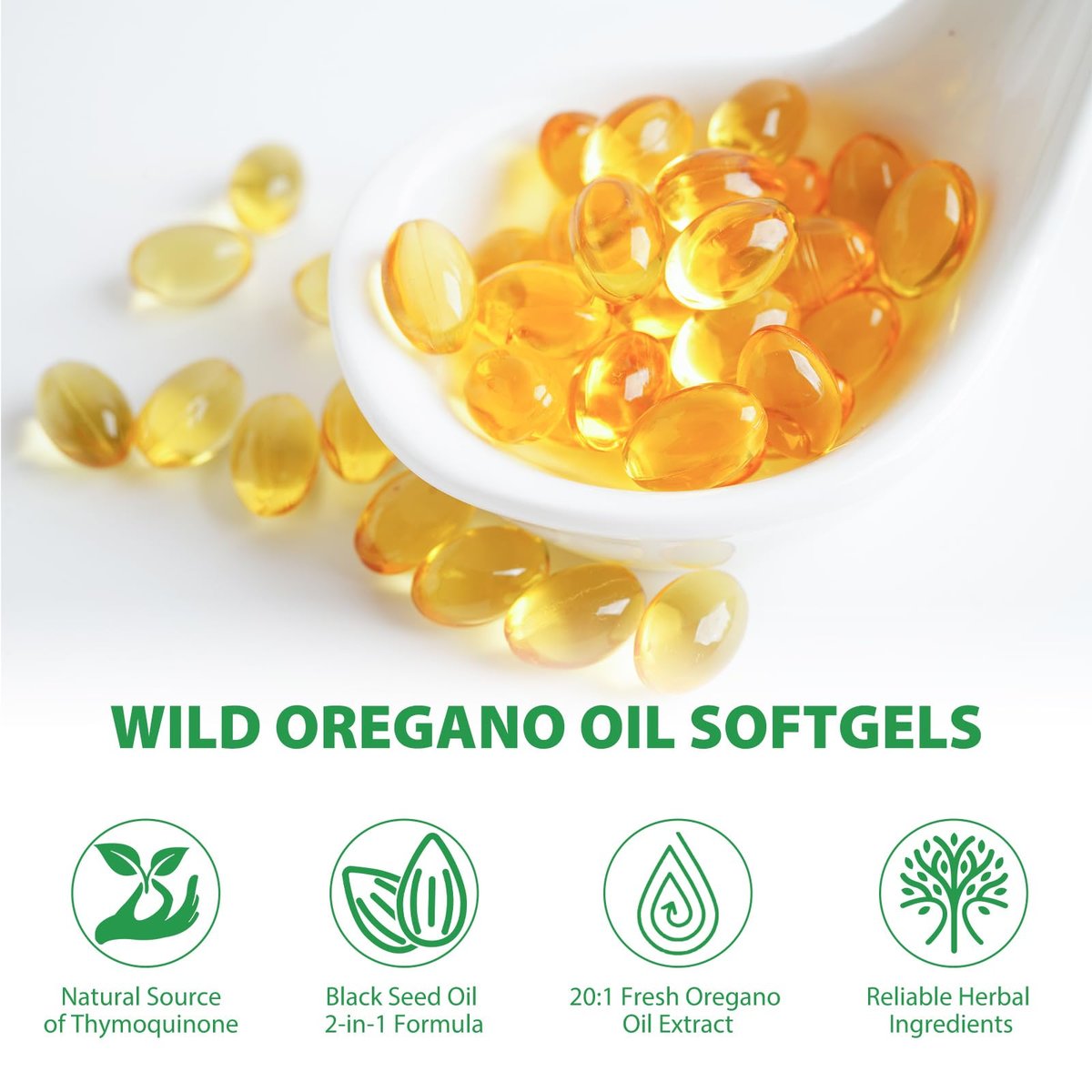 Oregano-Öl Softgels 6000mg, 120 Stück | 2-in-1 mit Schwarzkümmelöl 200mg, Oreganoöl Kapseln, Hoher Carvacrol & Thymoquinon Gehalt für Immununterstützung | Non-GMO, Glutenfrei
