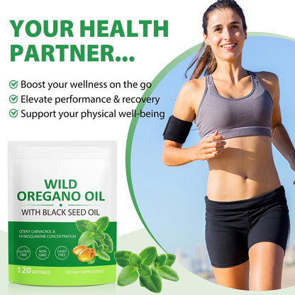 Oregano-Öl Softgels 6000mg, 120 Stück | 2-in-1 mit Schwarzkümmelöl 200mg, Oreganoöl Kapseln, Hoher Carvacrol & Thymoquinon Gehalt für Immununterstützung | Non-GMO, Glutenfrei