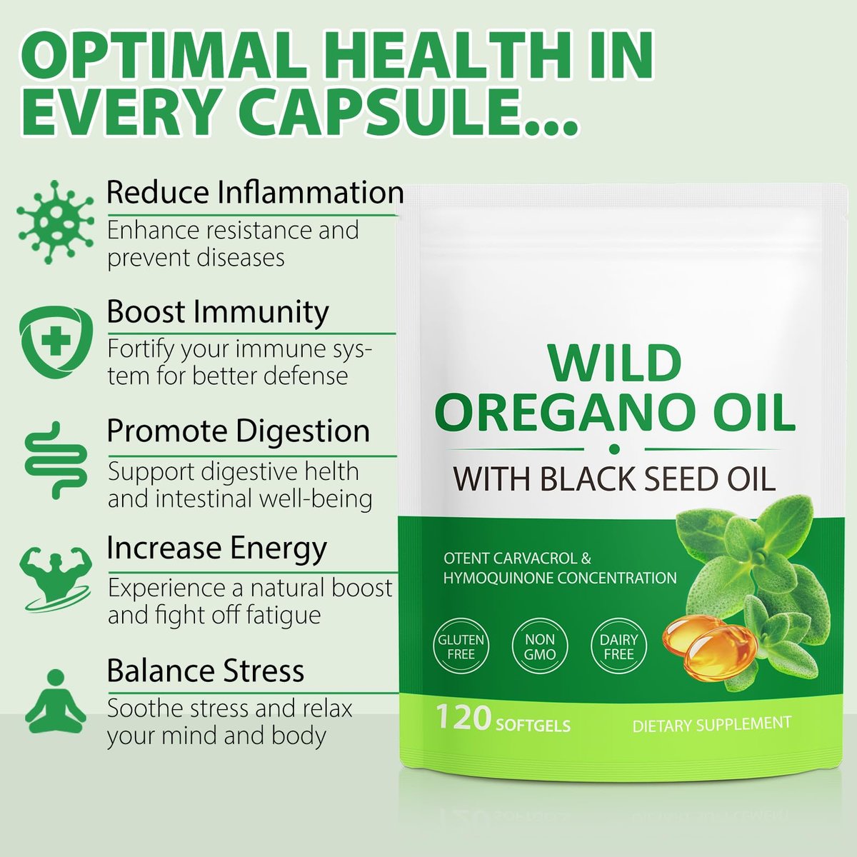Oregano-Öl Softgels 6000mg, 120 Stück | 2-in-1 mit Schwarzkümmelöl 200mg, Oreganoöl Kapseln, Hoher Carvacrol & Thymoquinon Gehalt für Immununterstützung | Non-GMO, Glutenfrei