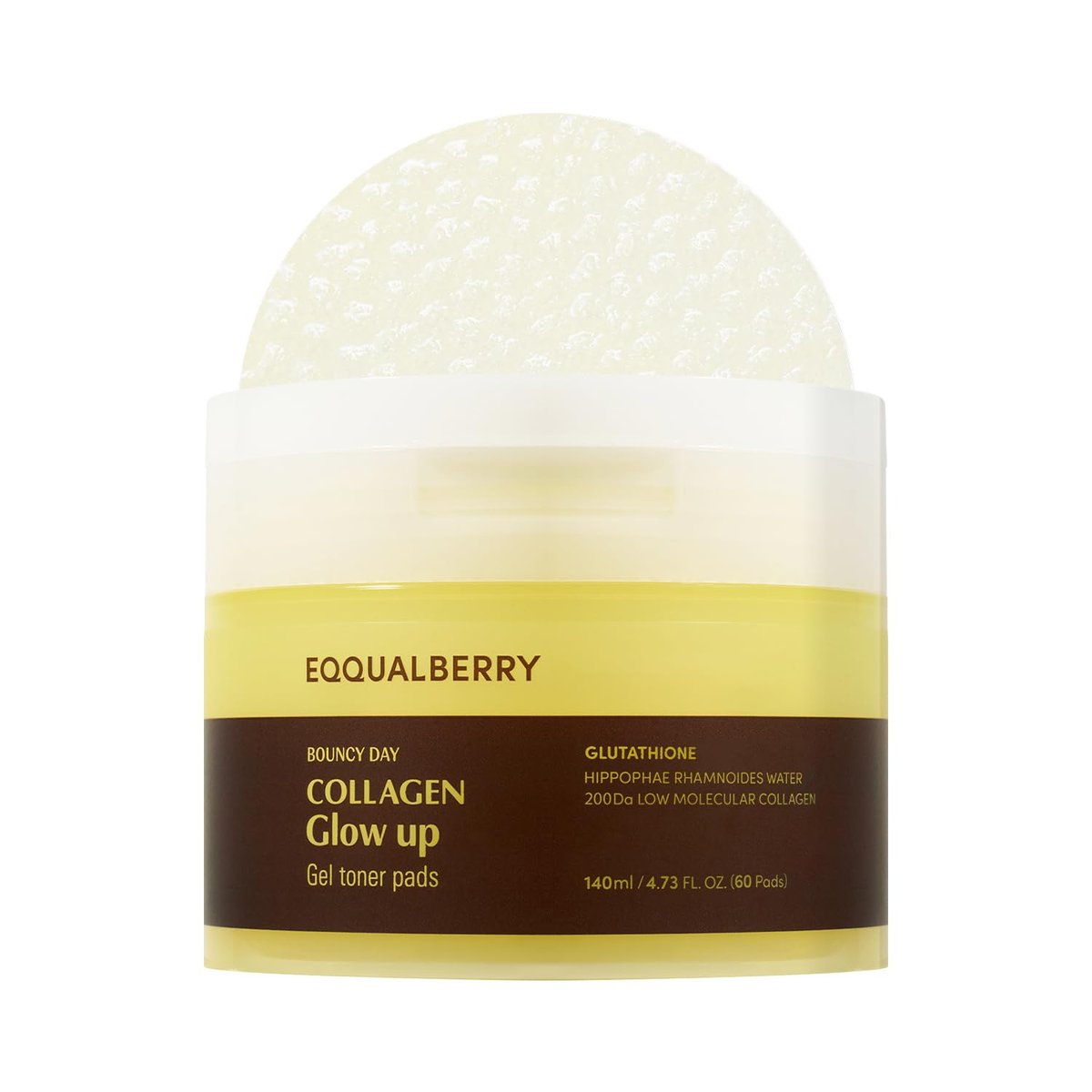 EQQUALBERRY Collagen Glow Up Gel Toner Pads – Aufhellende koreanische Jelly-Pads mit tiefenabsorbierendem Kollagen, feuchtigkeitsspendend & glanzfördernd, 140 ml / 60 Pads