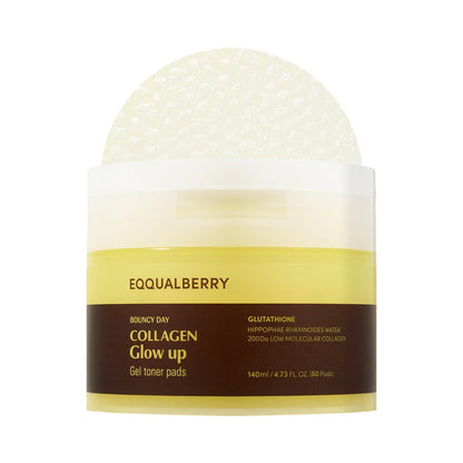 EQQUALBERRY Collagen Glow Up Gel Toner Pads – Aufhellende koreanische Jelly-Pads mit tiefenabsorbierendem Kollagen, feuchtigkeitsspendend & glanzfördernd, 140 ml / 60 Pads