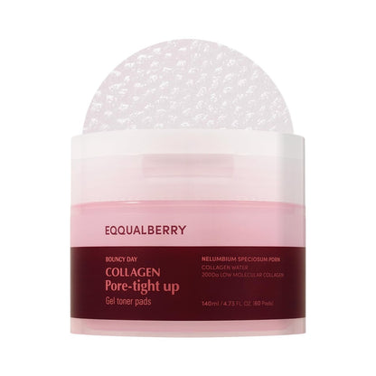 EQQUALBERRY Collagen Pore-Tight Up Gel Toner Pads – Korean Porenstraffende Gel-Toner-Pads mit tiefenwirksamem Kollagen, feuchtigkeitsspendend & festigend, 140 ml / 60 Pads