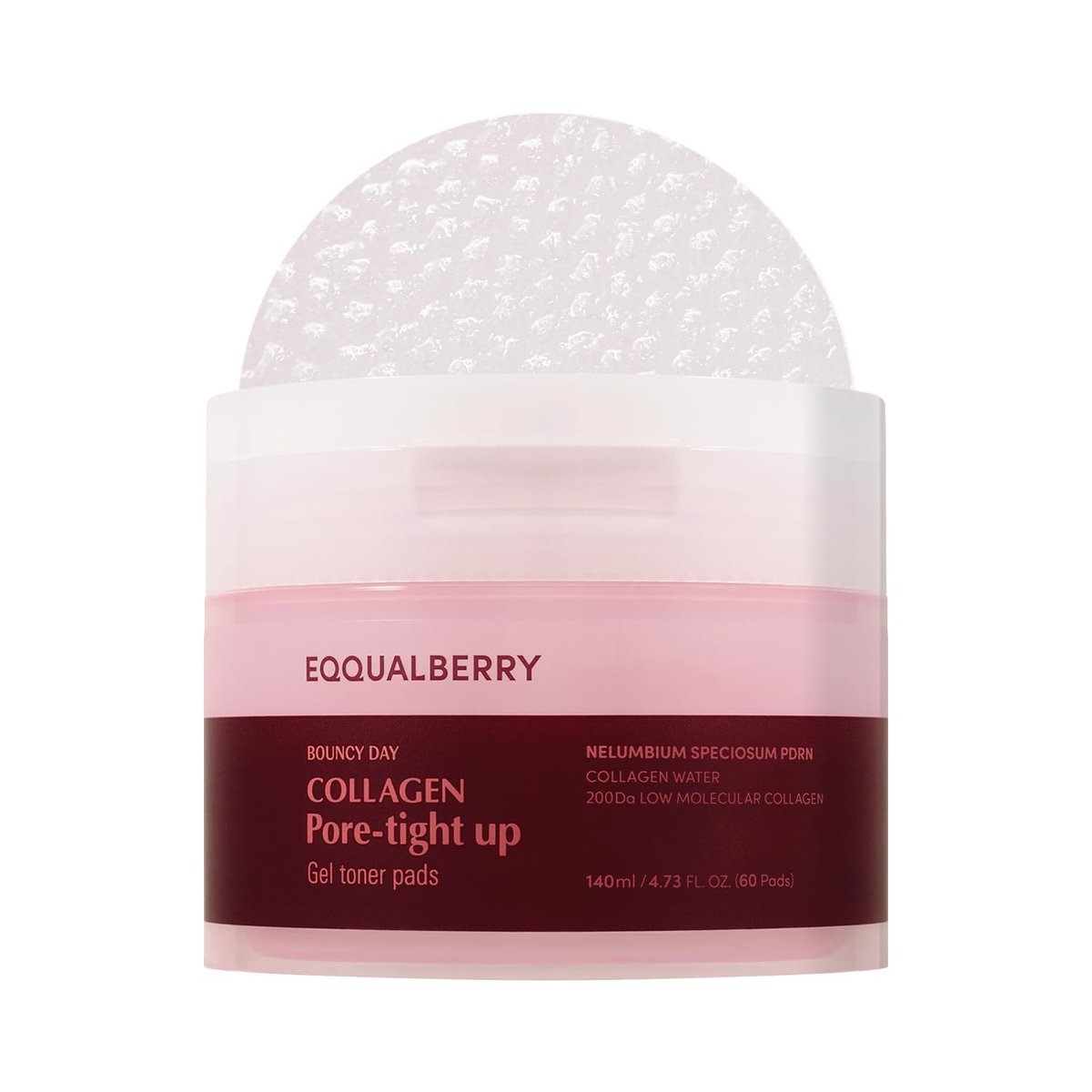 EQQUALBERRY Collagen Pore-Tight Up Gel Toner Pads – Korean Porenstraffende Gel-Toner-Pads mit tiefenwirksamem Kollagen, feuchtigkeitsspendend & festigend, 140 ml / 60 Pads