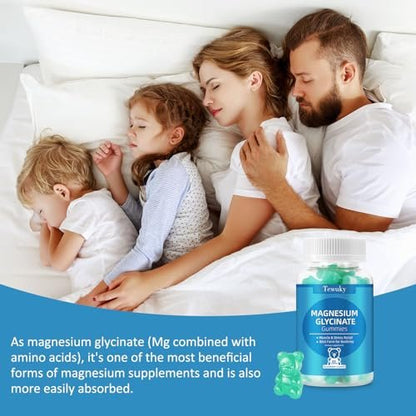 Magnesiumglycinat Gummies 500mg, Zuckerfrei für Erwachsene & Kinder, Magnesium Gummies für Schlaf, Stress & Muskelentspannung, Unterstützt Knochen- & Nervengesundheit, Vegan, Pektin-basiert, 60 Stück, Blaubeergeschmack