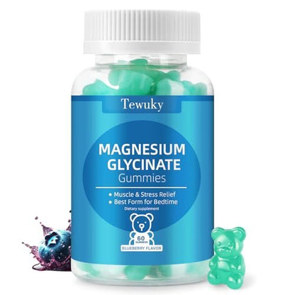 Magnesiumglycinat Gummies 500mg, Zuckerfrei für Erwachsene & Kinder, Magnesium Gummies für Schlaf, Stress & Muskelentspannung, Unterstützt Knochen- & Nervengesundheit, Vegan, Pektin-basiert, 60 Stück, Blaubeergeschmack