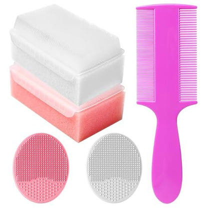 Cradle Cap Bürste für Babys – Set mit 5 Babybad Essentials: Badeschwamm, Silikon-Schrubber, Langkamm für Neugeborene, Kleinkinder, Jungen und Mädchen (Pink)