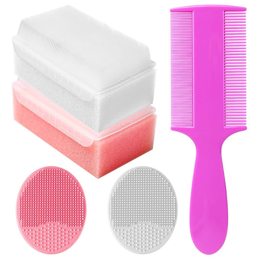 Cradle Cap Bürste für Babys – Set mit 5 Babybad Essentials: Badeschwamm, Silikon-Schrubber, Langkamm für Neugeborene, Kleinkinder, Jungen und Mädchen (Pink)