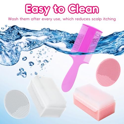 Cradle Cap Bürste für Babys – Set mit 5 Babybad Essentials: Badeschwamm, Silikon-Schrubber, Langkamm für Neugeborene, Kleinkinder, Jungen und Mädchen (Pink)