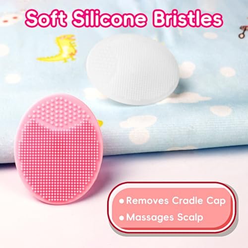 Cradle Cap Bürste für Babys – Set mit 5 Babybad Essentials: Badeschwamm, Silikon-Schrubber, Langkamm für Neugeborene, Kleinkinder, Jungen und Mädchen (Pink)
