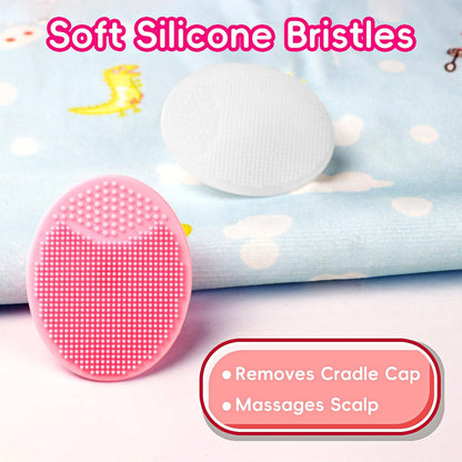 Cradle Cap Bürste für Babys – Set mit 5 Babybad Essentials: Badeschwamm, Silikon-Schrubber, Langkamm für Neugeborene, Kleinkinder, Jungen und Mädchen (Pink)