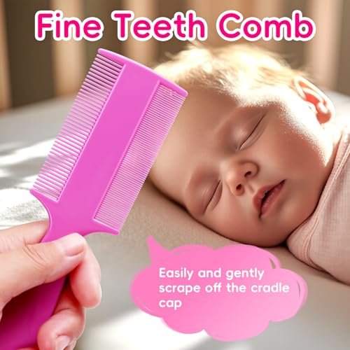 Cradle Cap Bürste für Babys – Set mit 5 Babybad Essentials: Badeschwamm, Silikon-Schrubber, Langkamm für Neugeborene, Kleinkinder, Jungen und Mädchen (Pink)