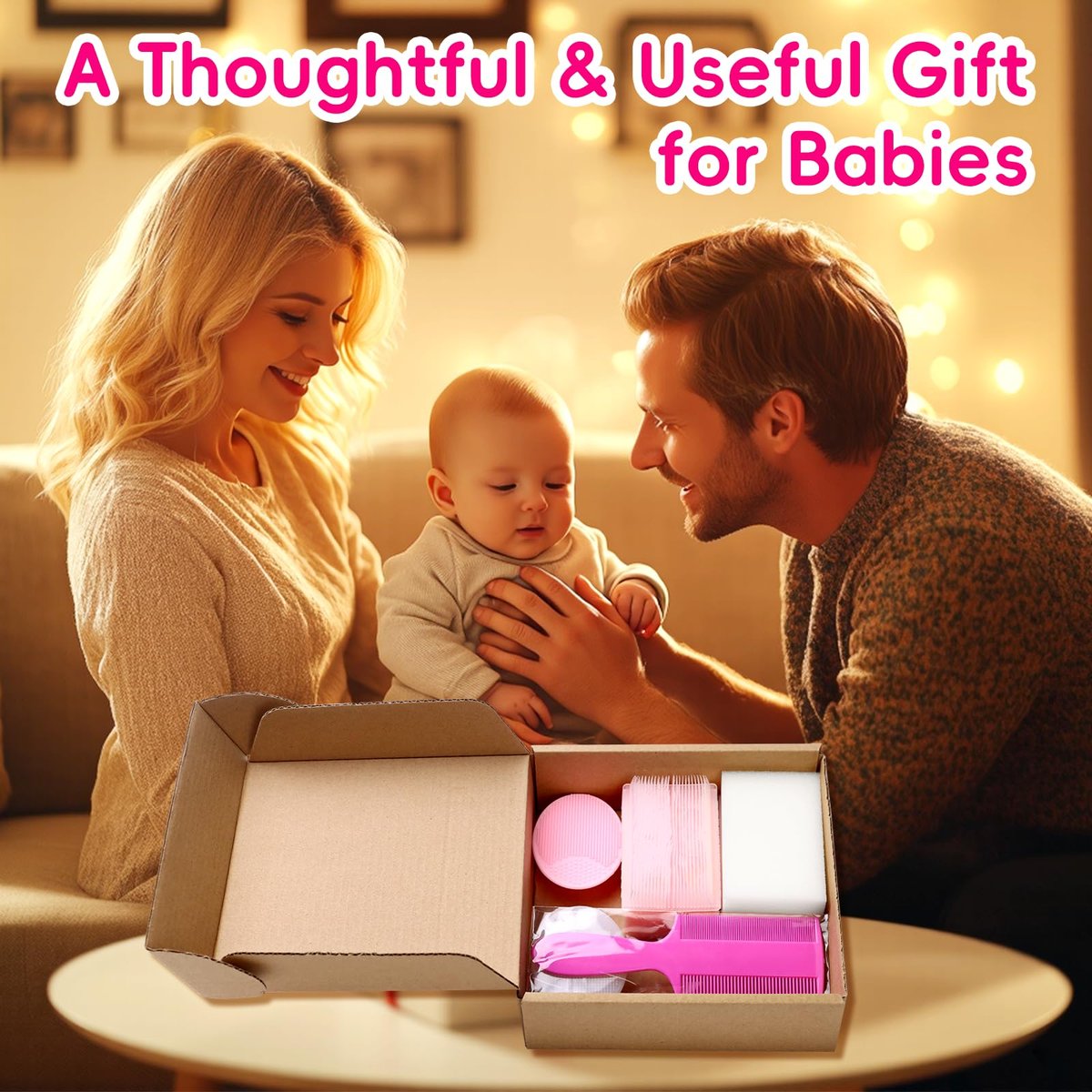 Cradle Cap Bürste für Babys – Set mit 5 Babybad Essentials: Badeschwamm, Silikon-Schrubber, Langkamm für Neugeborene, Kleinkinder, Jungen und Mädchen (Pink)