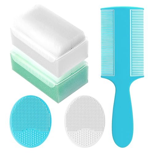 Milchschorf-Bürste für Babys – Set mit 5 Babybadeutensilien: Badeschwamm, Silikon-Schrubber, langer Kamm für Neugeborene, Kleinkinder, Jungen und Mädchen (Grün)