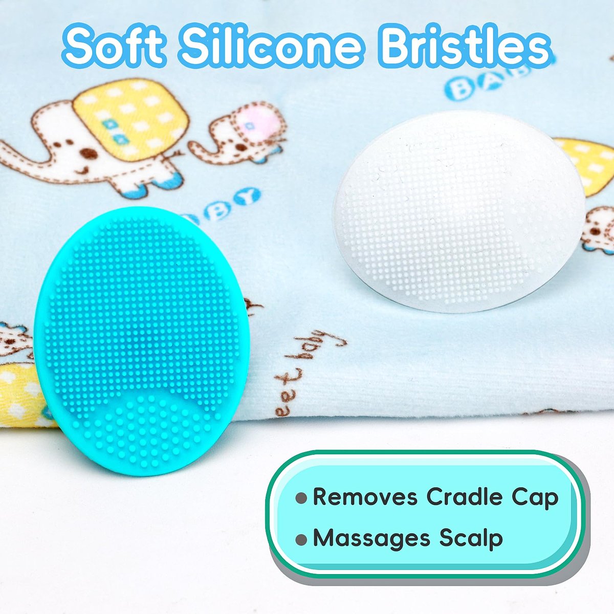 Milchschorf-Bürste für Babys – Set mit 5 Babybadeutensilien: Badeschwamm, Silikon-Schrubber, langer Kamm für Neugeborene, Kleinkinder, Jungen und Mädchen (Grün)