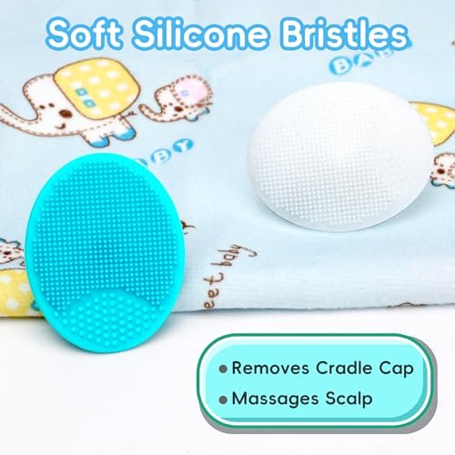 Milchschorf-Bürste für Babys – Set mit 5 Babybadeutensilien: Badeschwamm, Silikon-Schrubber, langer Kamm für Neugeborene, Kleinkinder, Jungen und Mädchen (Grün)