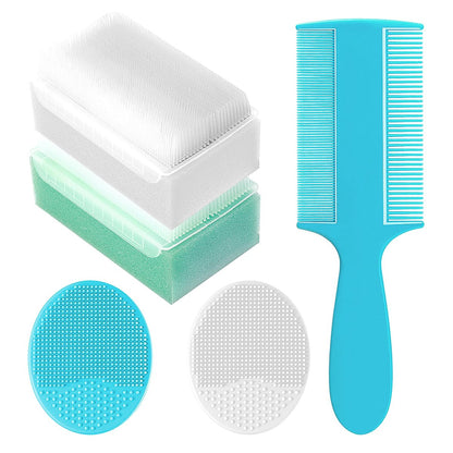 Milchschorf-Bürste für Babys – Set mit 5 Babybadeutensilien: Badeschwamm, Silikon-Schrubber, langer Kamm für Neugeborene, Kleinkinder, Jungen und Mädchen (Grün)