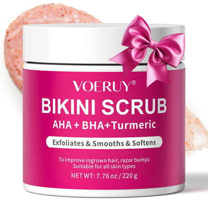 Bikini-Bereich Peeling mit 10% AHA+BHA & Kurkuma – gegen eingewachsene Haare & Rasurbumps, feuchtigkeitsspendend, glättend, für gleichmäßigen Hautton – Körperpeeling mit Walnussschalenpulver