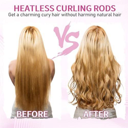 JJUNW 30-teiliges Lockenwickler-Set ohne Hitze für natürliches Haar – Rosa Kunststoff-Haarwickler mit Clips für langes & kurzes Haar, DIY-Dauerwellen-Set mit Lockenstäben und Perm-Papier