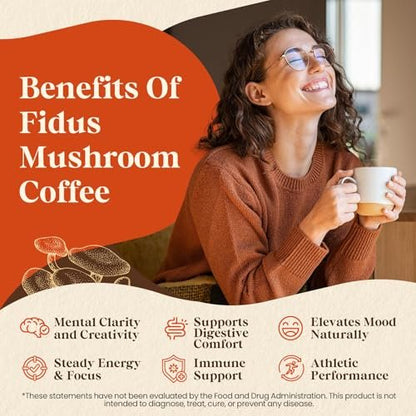 Fidus 16-in-1 Pilz-Kaffee mit 8000mg adaptogenen Pilzen, Ashwagandha, Probiotika, Magnesium und Löwenmähne – Instant Pilzkaffee für Fokus, Energie, Immunität und Verdauung, 40 Portionen