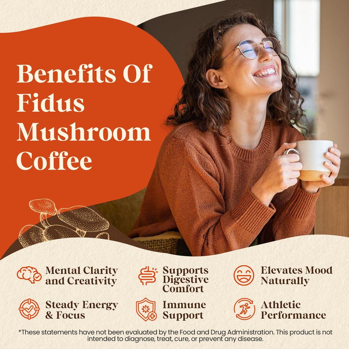 Fidus 16-in-1 Pilz-Kaffee mit 8000mg adaptogenen Pilzen, Ashwagandha, Probiotika, Magnesium und Löwenmähne – Instant Pilzkaffee für Fokus, Energie, Immunität und Verdauung, 40 Portionen