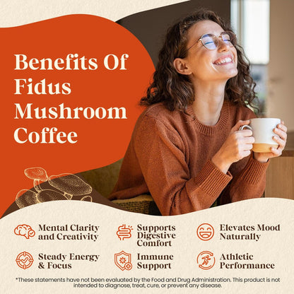Fidus 16-in-1 Pilz-Kaffee mit 8000mg adaptogenen Pilzen, Ashwagandha, Probiotika, Magnesium und Löwenmähne – Instant Pilzkaffee für Fokus, Energie, Immunität und Verdauung, 40 Portionen