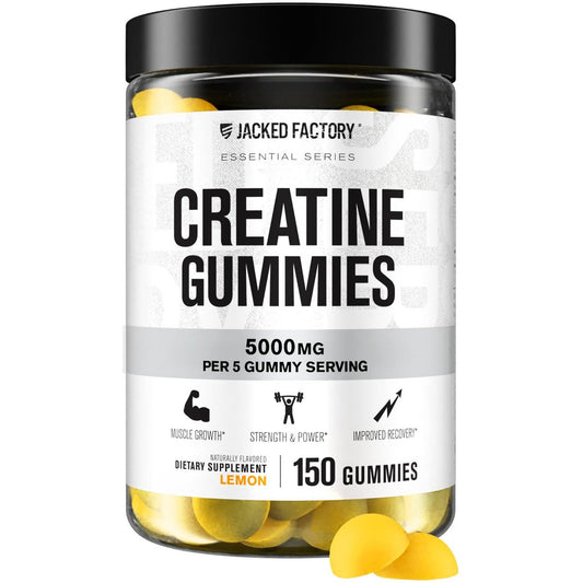 Jacked Factory Creatine Gummies 5g Tagesdosis (1g pro Gummibärchen) - Creatine Gummies für Männer und Frauen, vegan, reisefreundlich, drittanbietergetestet - 150 Gummibärchen, Zitrone
