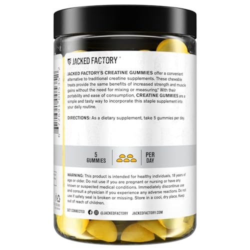 Jacked Factory Creatine Gummies 5g Tagesdosis (1g pro Gummibärchen) - Creatine Gummies für Männer und Frauen, vegan, reisefreundlich, drittanbietergetestet - 150 Gummibärchen, Zitrone
