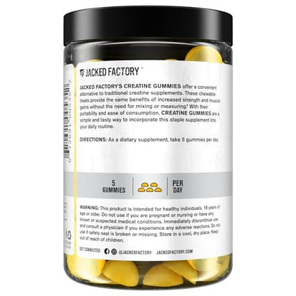 Jacked Factory Creatine Gummies 5g Tagesdosis (1g pro Gummibärchen) - Creatine Gummies für Männer und Frauen, vegan, reisefreundlich, drittanbietergetestet - 150 Gummibärchen, Zitrone