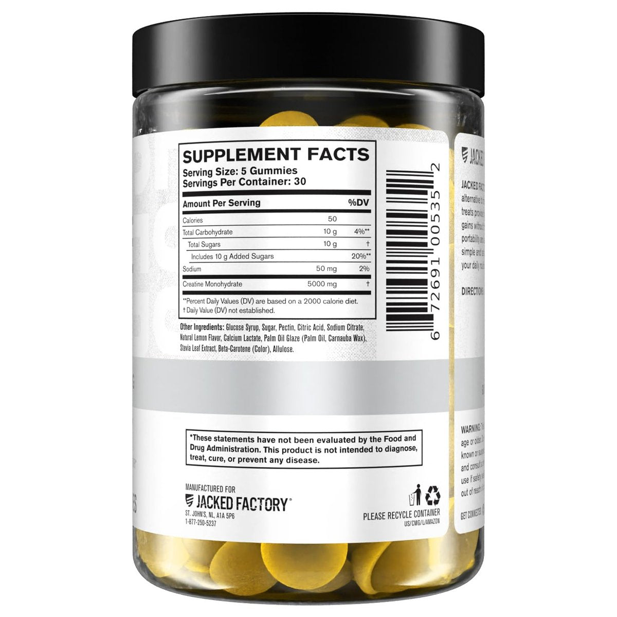 Jacked Factory Creatine Gummies 5g Tagesdosis (1g pro Gummibärchen) - Creatine Gummies für Männer und Frauen, vegan, reisefreundlich, drittanbietergetestet - 150 Gummibärchen, Zitrone