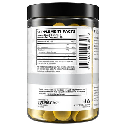 Jacked Factory Creatine Gummies 5g Tagesdosis (1g pro Gummibärchen) - Creatine Gummies für Männer und Frauen, vegan, reisefreundlich, drittanbietergetestet - 150 Gummibärchen, Zitrone