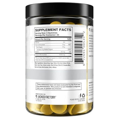 Jacked Factory Creatine Gummies 5g Tagesdosis (1g pro Gummibärchen) - Creatine Gummies für Männer und Frauen, vegan, reisefreundlich, drittanbietergetestet - 150 Gummibärchen, Zitrone