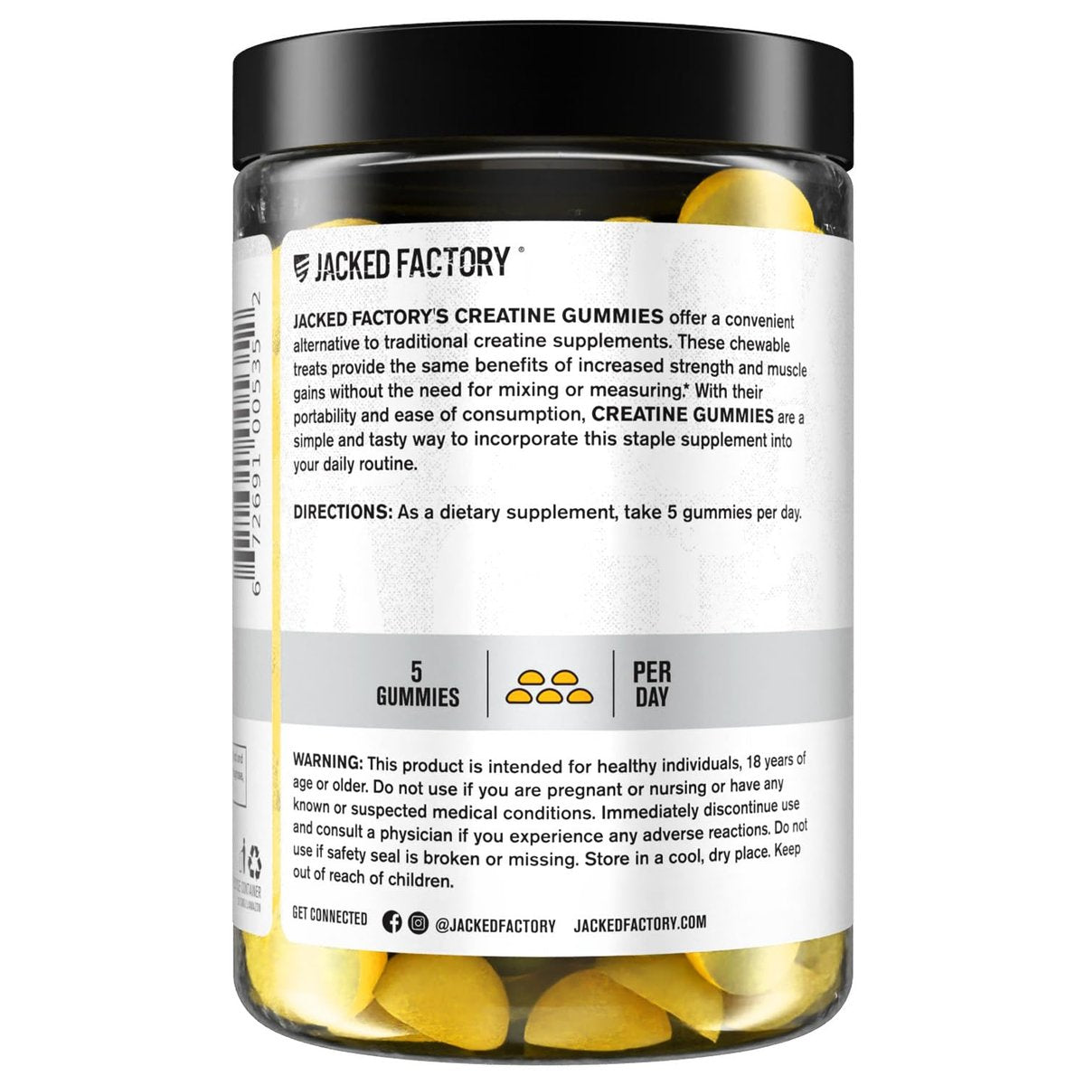 Jacked Factory Creatine Gummies 5g Tagesdosis (1g pro Gummibärchen) - Creatine Gummies für Männer und Frauen, vegan, reisefreundlich, drittanbietergetestet - 150 Gummibärchen, Zitrone
