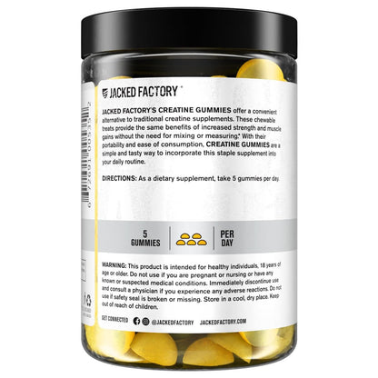 Jacked Factory Creatine Gummies 5g Tagesdosis (1g pro Gummibärchen) - Creatine Gummies für Männer und Frauen, vegan, reisefreundlich, drittanbietergetestet - 150 Gummibärchen, Zitrone