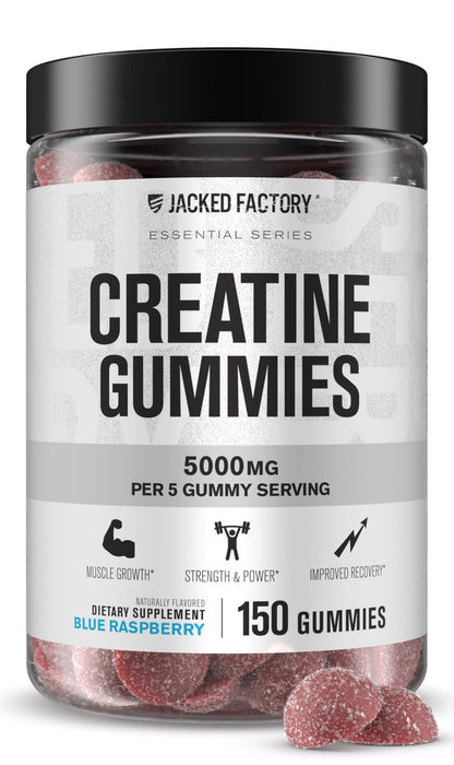 Jacked Factory Creatine Gummies 5g Tagesdosis (1g pro Gummy) - Kreatin Gummibärchen für Männer und Frauen, vegan-freundlich, reisefreundlich, drittanbietergetestet - 150 Gummibärchen, Blaue Himbeere