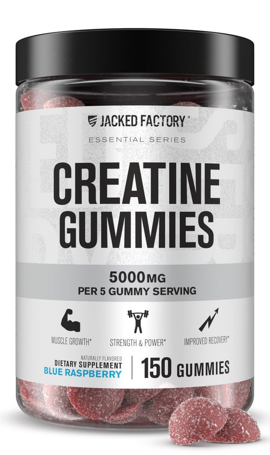 Jacked Factory Creatine Gummies 5g Tagesdosis (1g pro Gummy) - Kreatin Gummibärchen für Männer und Frauen, vegan-freundlich, reisefreundlich, drittanbietergetestet - 150 Gummibärchen, Blaue Himbeere