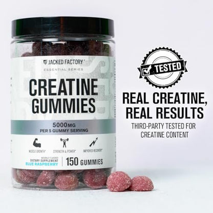 Jacked Factory Creatine Gummies 5g Tagesdosis (1g pro Gummy) - Kreatin Gummibärchen für Männer und Frauen, vegan-freundlich, reisefreundlich, drittanbietergetestet - 150 Gummibärchen, Blaue Himbeere