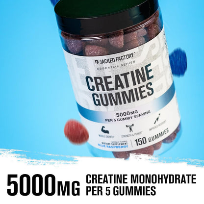 Jacked Factory Creatine Gummies 5g Tagesdosis (1g pro Gummy) - Kreatin Gummibärchen für Männer und Frauen, vegan-freundlich, reisefreundlich, drittanbietergetestet - 150 Gummibärchen, Blaue Himbeere