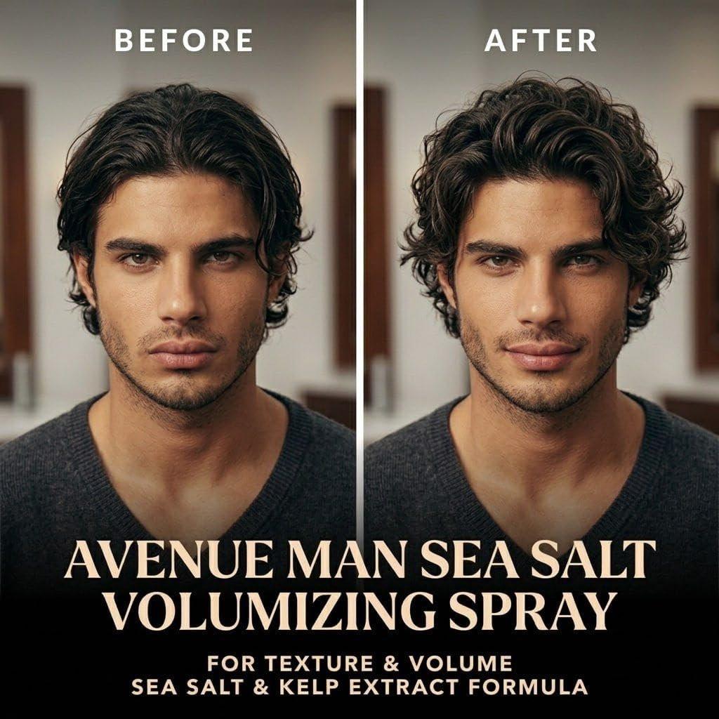 Avenue Man Volumizing Sea Salt Spray für Männer – Leichtes Meersalz-Haarspray für feines und normales Haar – Paraben- und sulfatfrei – mit Kelp, Papaya und Braunalge – 200 ml