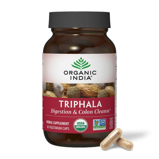 ORGANIC INDIA Triphala Kapseln Bio – Pflanzliches Nahrungsergänzungsmittel mit Amla, Bibhitaki, Haritaki für Verdauung & Darmunterstützung, Immunsystem, Adaptogen, Vegan, USDA Bio – 60 Kapseln