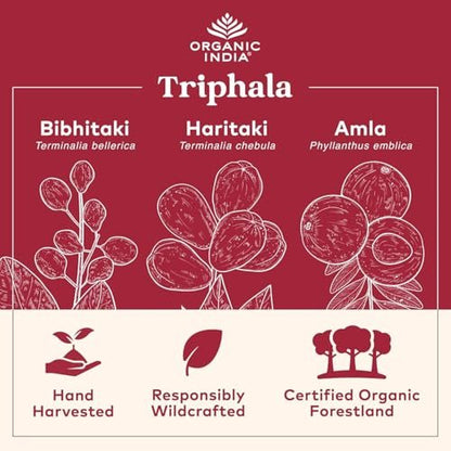 ORGANIC INDIA Triphala Kapseln Bio – Pflanzliches Nahrungsergänzungsmittel mit Amla, Bibhitaki, Haritaki für Verdauung & Darmunterstützung, Immunsystem, Adaptogen, Vegan, USDA Bio – 60 Kapseln