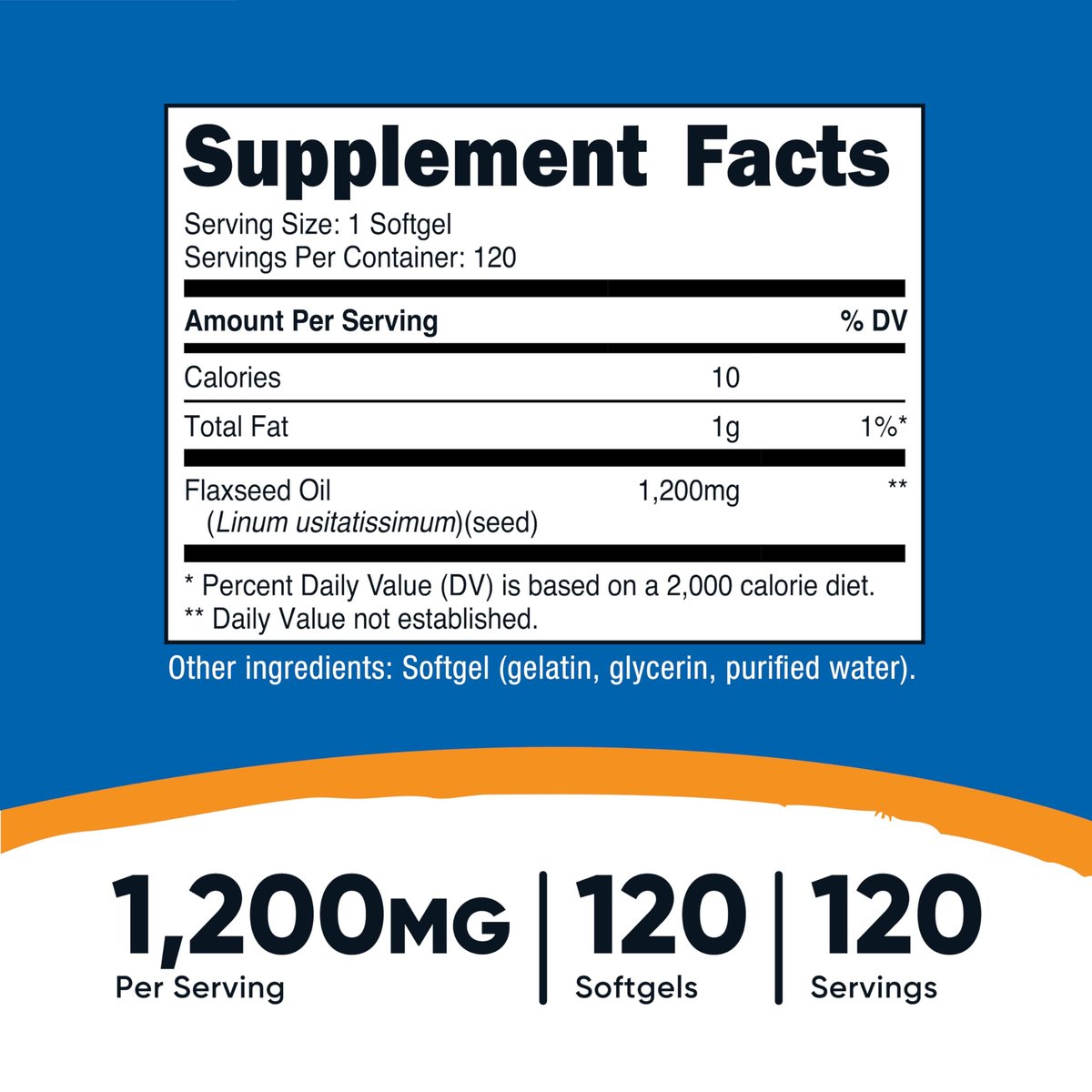 Nutricost Leinöl 1200 mg, 120 Weichkapseln – GMO-frei, glutenfrei