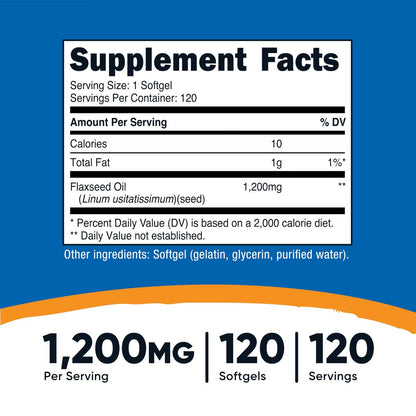 Nutricost Leinöl 1200 mg, 120 Weichkapseln – GMO-frei, glutenfrei