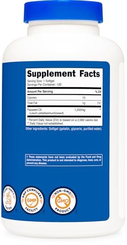 Nutricost Leinöl 1200 mg, 120 Weichkapseln – GMO-frei, glutenfrei