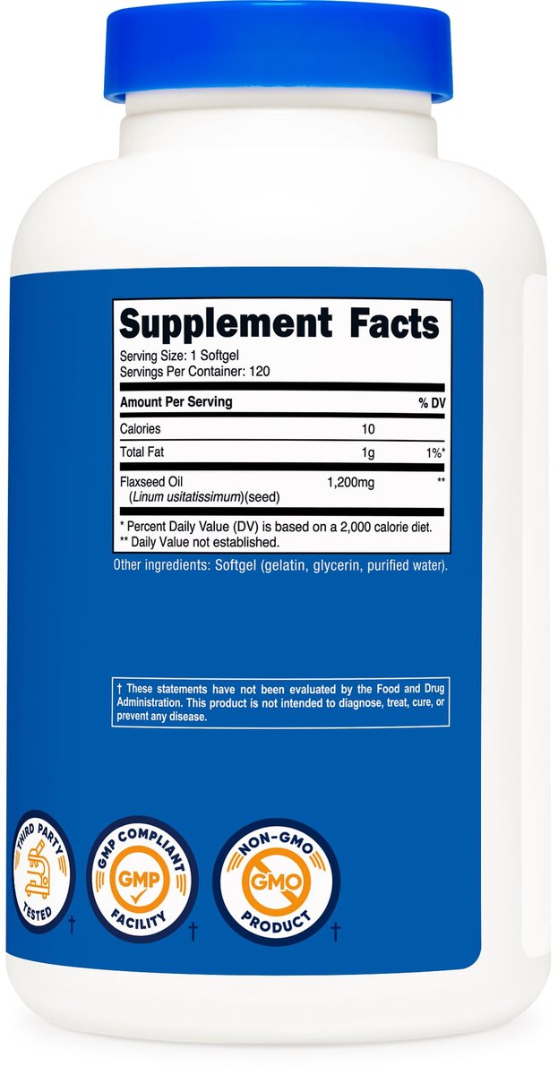 Nutricost Leinöl 1200 mg, 120 Weichkapseln – GMO-frei, glutenfrei